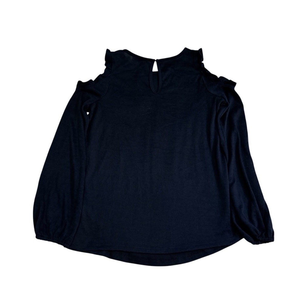 DG2 by Diane Gilman Cold-Shoulder Ruffle Top Shirt Sweater Navy Blue Size XS NWT - Picture 10 of 10